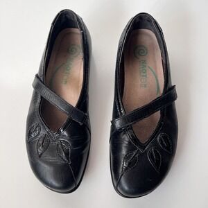 Naot Black Leather Earthy Leaf Mary Jane Flats Shoes Goblincore Size 36 / 5.5